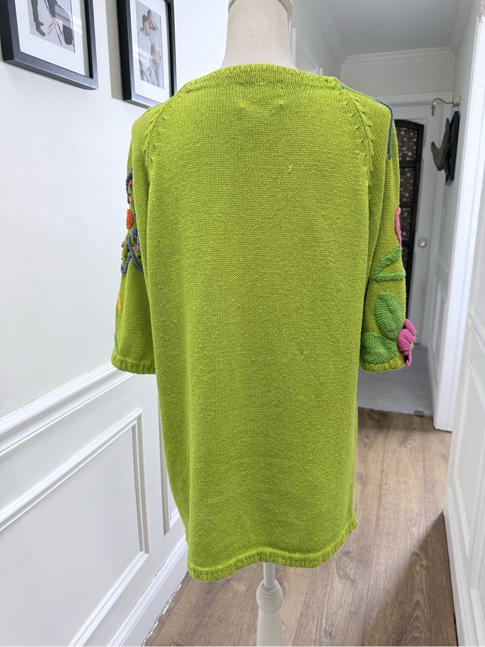 Vintage Cervelle 3D Floral Embroidered Beaded Novelty Cardigan Lime Green M - Picture 3 of 15
